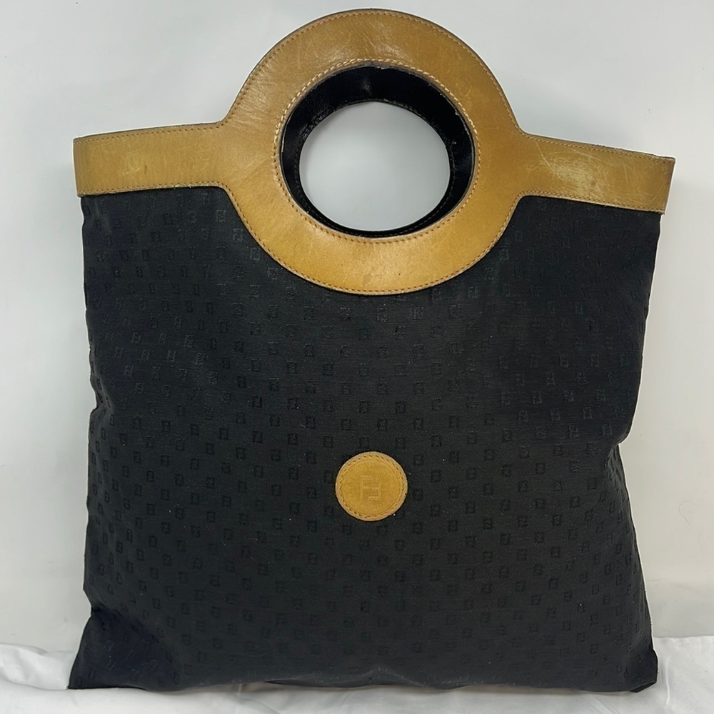 Vintage Fendi Shopper Trotter Flat Logo Canvas Tote Bag
